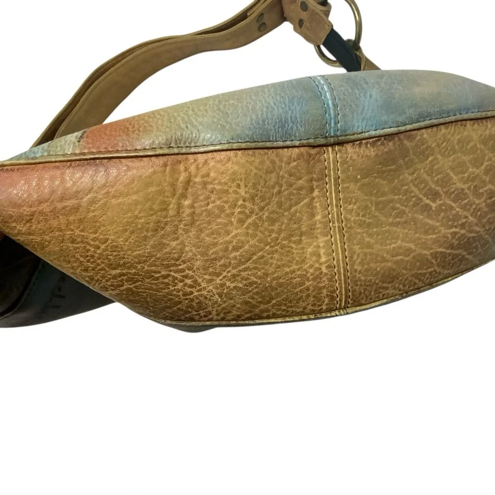 Anuschka Hand Painted Leather‎ Hobo Purse Shoulder Bag Whimsical Artsy Abstract